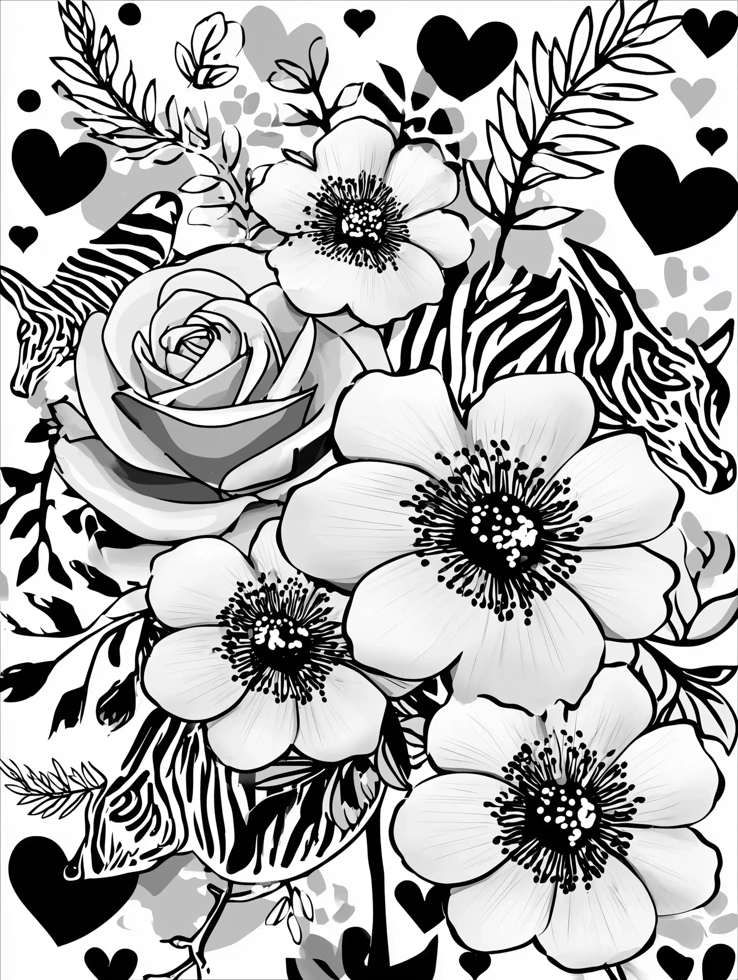 Free printable coloring pages floral featuring a detailed floral bouquet